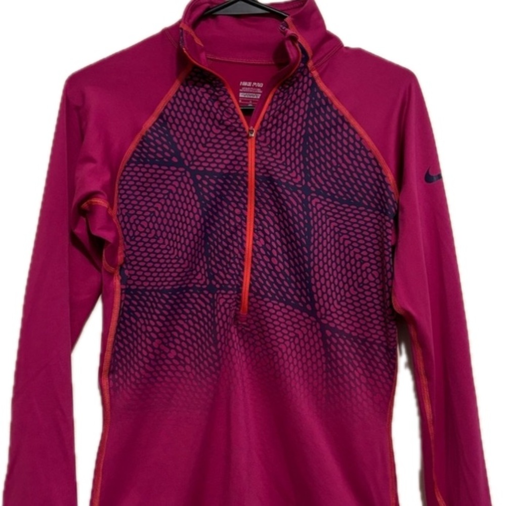 Nike Pro Hyperwarm Dry-Fit Women's Half-Zip Pink & Orange Pullover Snug Size M